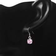 Rose Pink CZ Sterling Silver Dangling Earrings, e435